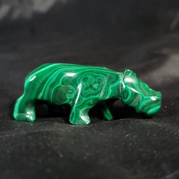 Vintage 2.25" Carved malachite hippopotamus Figurine - Picture 1 of 8